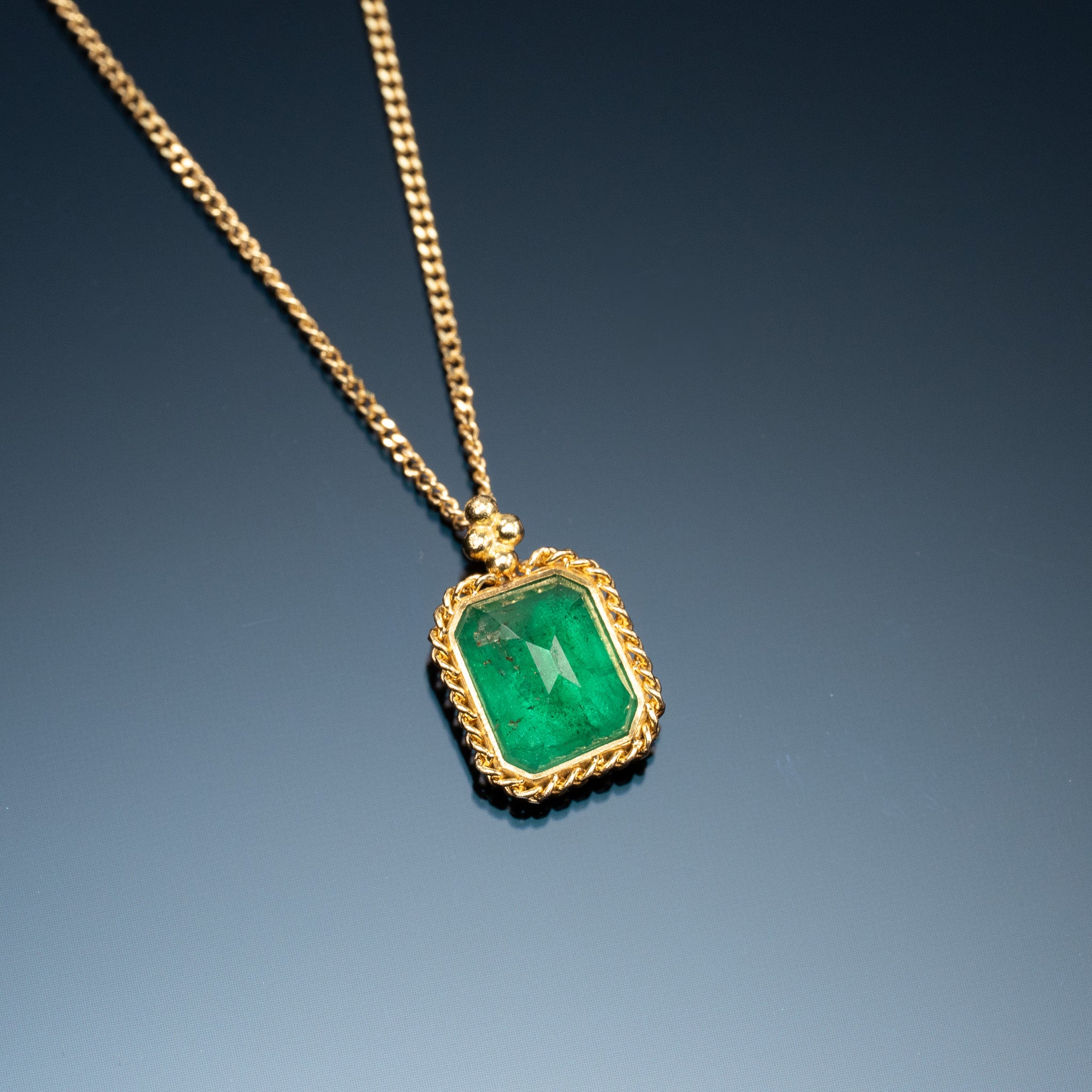 Green Emerald Pendant Mens Emerald Necklace 18K Mens Emerald Ring